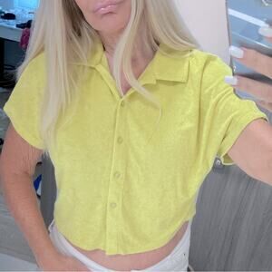 NWT $78 ANDIE terry cloth cotton cropped button up top S honeysuckle